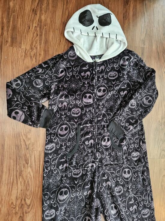 Disney Other - Disney Jack Skellington One piece XL Hooded Zip Fleece Black/White Jumpsuit